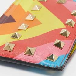 Pre Owned Valentino Multicolor Stripe Leather Rockstud Card Case