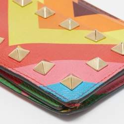 Pre Owned Valentino Multicolor Stripe Leather Rockstud Card Case
