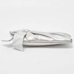Pre Owned Valentino Silver Leather Bow Slim Clutch