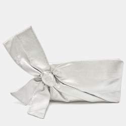 Pre Owned Valentino Silver Leather Bow Slim Clutch