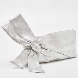 Pre Owned Valentino Silver Leather Bow Slim Clutch