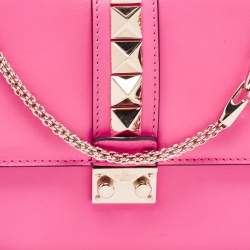 Pre Owned Valentino Pink Leather Medium Glam Lock Chain Shoulder Bag