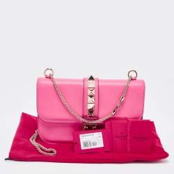 Pre Owned Valentino Pink Leather Medium Glam Lock Chain Shoulder Bag
