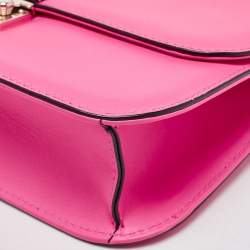 Pre Owned Valentino Pink Leather Medium Glam Lock Chain Shoulder Bag