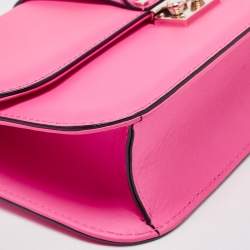 Pre Owned Valentino Pink Leather Medium Glam Lock Chain Shoulder Bag