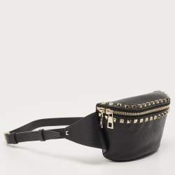 Pre Owned Valentino Black Leather Rockstud Belt Bag