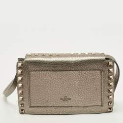 Pre Owned Valentino Metallic Leather Small Rockstud Crossbody Bag