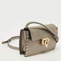 Pre Owned Valentino Metallic Leather Small Rockstud Crossbody Bag