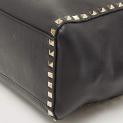 Valentino Black Leather Rockstud Trapeze Tote