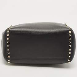 Valentino Black Leather Rockstud Trapeze Tote