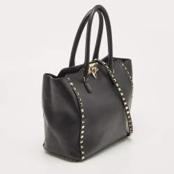Valentino Black Leather Rockstud Trapeze Tote