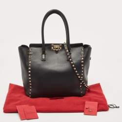 Valentino Black Leather Rockstud Trapeze Tote