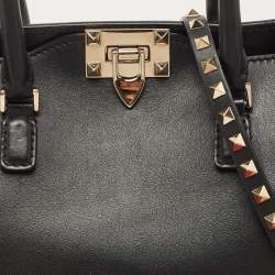 Valentino Black Leather Rockstud Trapeze Tote