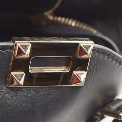 Valentino Black Leather Rockstud Trapeze Tote