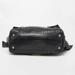 Pre Owned Valentino Black Pleated Leather Side Bow Satchel