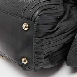 Pre Owned Valentino Black Pleated Leather Side Bow Satchel
