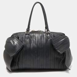 Pre Owned Valentino Black Pleated Leather Side Bow Satchel