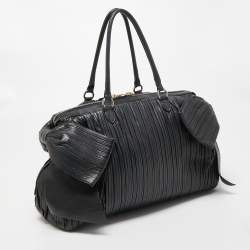Pre Owned Valentino Black Pleated Leather Side Bow Satchel