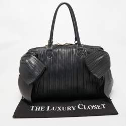 Pre Owned Valentino Black Pleated Leather Side Bow Satchel