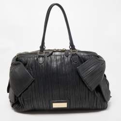 Pre Owned Valentino Black Pleated Leather Side Bow Satchel