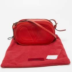 Pre Owned Valentino Red Leather Logo Go Crossbody Bag