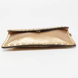 Valentino Gold Leather Rockstud Envelope Wristlet Clutch