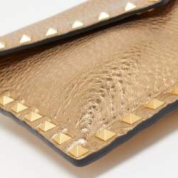 Valentino Gold Leather Rockstud Envelope Wristlet Clutch