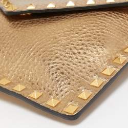 Valentino Gold Leather Rockstud Envelope Wristlet Clutch