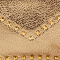 Valentino Gold Leather Rockstud Envelope Wristlet Clutch