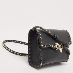 Pre Owned Valentino Black Leather Rockstud Flap Shoulder Bag