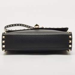 Pre Owned Valentino Black Leather Rockstud Flap Shoulder Bag