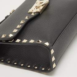 Pre Owned Valentino Black Leather Rockstud Flap Shoulder Bag
