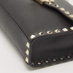 Pre Owned Valentino Black Leather Rockstud Flap Shoulder Bag