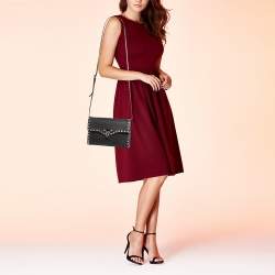 Pre Owned Valentino Black Leather Rockstud Flap Shoulder Bag