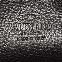 Pre Owned Valentino Black Leather Rockstud Flap Shoulder Bag