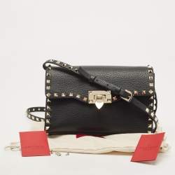 Pre Owned Valentino Black Leather Rockstud Flap Shoulder Bag