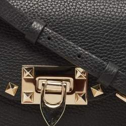 Pre Owned Valentino Black Leather Rockstud Flap Shoulder Bag