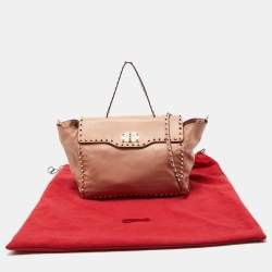 Pre Owned Valentino Beige Soft Leather Rockstud Flap Top Handle Bag