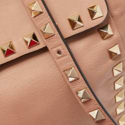 Pre Owned Valentino Beige Soft Leather Rockstud Flap Top Handle Bag
