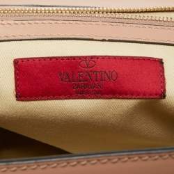 Pre Owned Valentino Beige Soft Leather Rockstud Flap Top Handle Bag