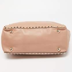 Pre Owned Valentino Beige Soft Leather Rockstud Flap Top Handle Bag