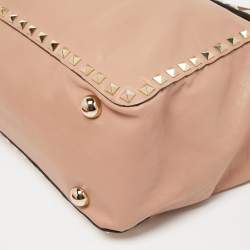 Pre Owned Valentino Beige Soft Leather Rockstud Flap Top Handle Bag