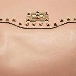 Pre Owned Valentino Beige Soft Leather Rockstud Flap Top Handle Bag