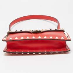 Pre Owned Valentino Red Leather Rockstud Baguette Bag