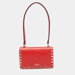 Pre Owned Valentino Red Leather Rockstud Baguette Bag