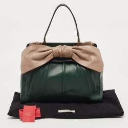 مملوكة مسبقًا Valentino Green/Dusty Pink Leather Aphrodite Bow Top Handle Bag