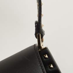 Pre Owned Valentino Black Leather Studded Flap Shoulder Bag