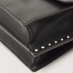 Pre Owned Valentino Black Leather Studded Flap Shoulder Bag
