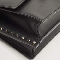 Pre Owned Valentino Black Leather Studded Flap Shoulder Bag