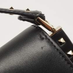 Pre Owned Valentino Black Leather Studded Flap Shoulder Bag